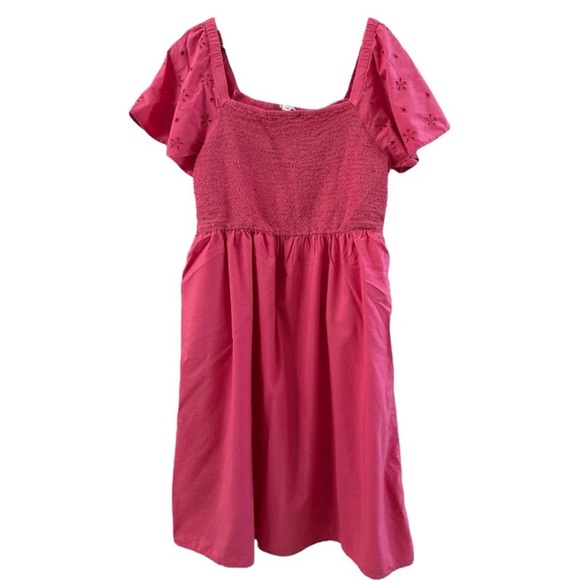 Beachlunchlounge Smocked Midi Dress Barbie Pumps Color Short Eyelet Sleeves XL - Picture 2 of 10